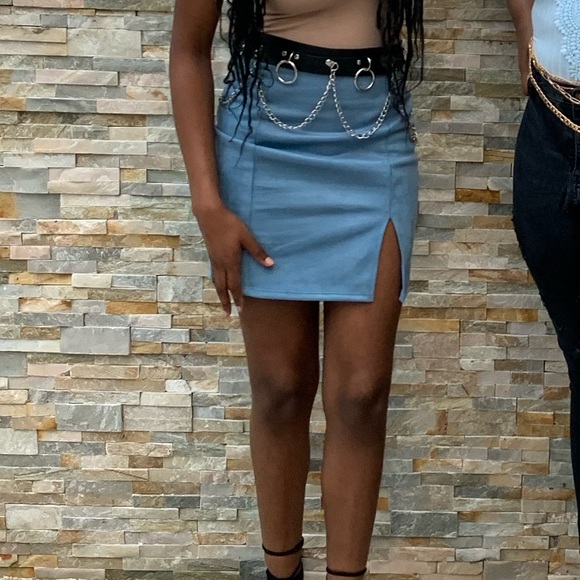 Dusty Blue Velvet Skirt With Back Zipper - Picture 4 of 4